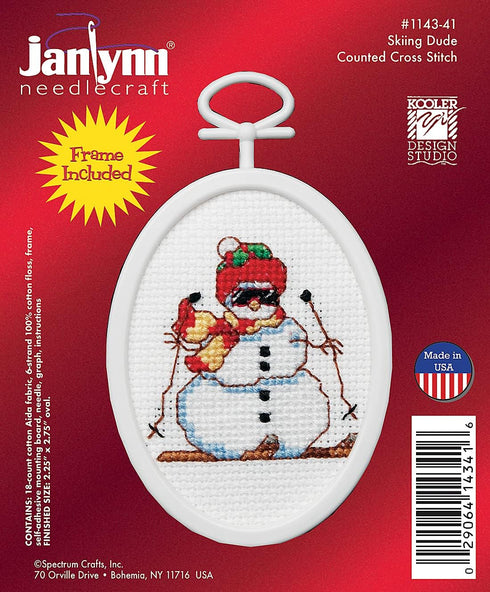 Janlynn 1143-41 18 Count Mini Counted Cross Stitch Kit, 2.75-Inch, Oval, Skiing Dude...
