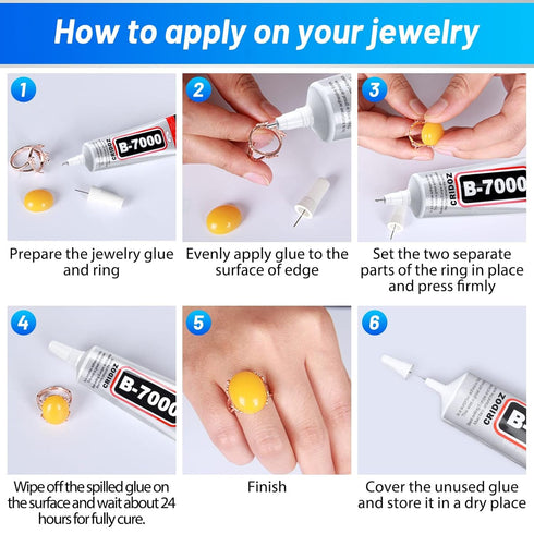 B7000 Jewelry Glue Clear for Rhinestone, Cridoz 3.7 fl oz Craft Adhesive Glue with Precision Tip Multi Function Fabric Glue for Metal Stone Gradua...