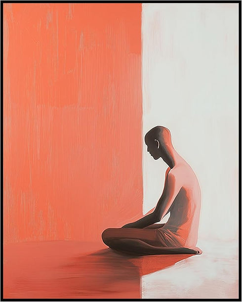 Posterizer 1 pcs-minimalist peach-white art-man sitting on the ground-Abstract & Modern Art-Gift for Men Women Teens-Decor for Home & Office- unfr...