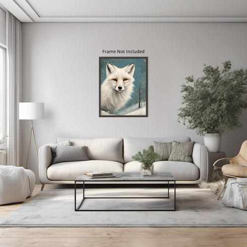 Posterizer 1 pcs-white arctic fox in snowy winter scene-oil painting style 8-Art for Animal Lovers-Landscape & Nature Art-Decor for Home & Office-...