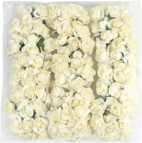 CCINEE 144pcs Mini Paper Flowers, 30mm Mulberry Paper 1.2" Artificial Rose Flower with Stem for DIY Crafts Projects Scrapbooking Wedding Decoratio...