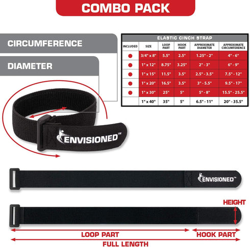 Elastic Reusable Cinch Straps & Cable Ties, 26 Pack Combo Set Assortment, Multipurpose Quality Hook & Loop Cable Organizer, Securing Straps...