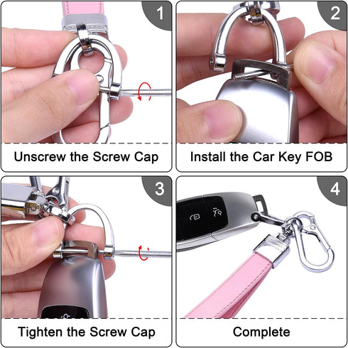 Wisdompro Genuine Leather Car Keychain, Universal Heavy Duty Leather Key FOB Keychain Key Chains Women for Car Keys, 360 Degree Rotation, with Ant...