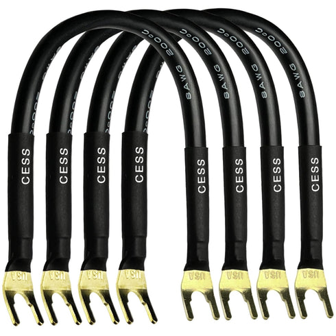 CESS-028L HiFi Premium Speaker Cable Jumpers 8 Inches - Fork Spade Plug to Spade Plug Speaker Jumper Cables - 4 Pack (Large Fork)...