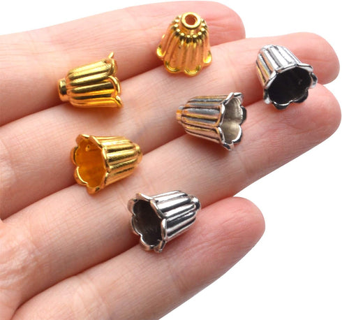 Antique Alloy Cone Spacer Bead Caps, 100pcs Flower Tassel Ends for Bracelet, Necklace, Earring Crafts...