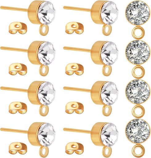 100pcs 5mm Rhinestone Earring Studs Hypoallergenic Earrings Posts with Loop and 100pcs Butterfly Earring Backs for DIY Earring Jewelry Making Supp...