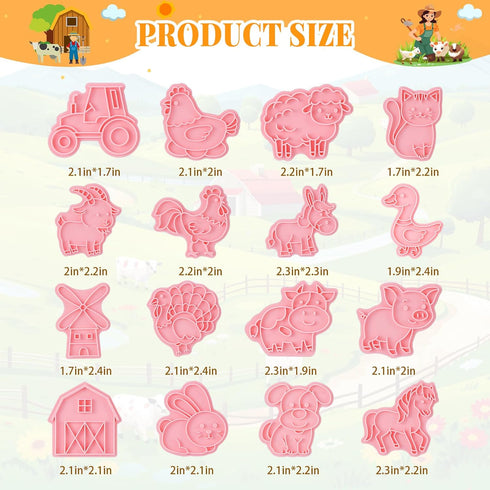 16 Pcs Farm Animal Cookie Cutters with Plunger Stamps Set, Farm Animal theme Fun Cookie Mold, 3D Animal Shape Cookie Cutters, Animal Series Shape ...