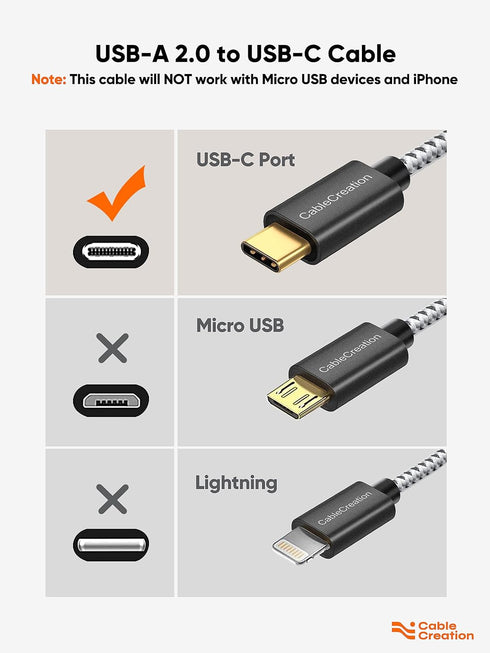 CableCreation 2FT USB to USB C Cable, USB A to USB C Cable 3A Fast Charging Cable, Braided USB C Male to USB Male Cable for Power Bank, Galaxy S23...