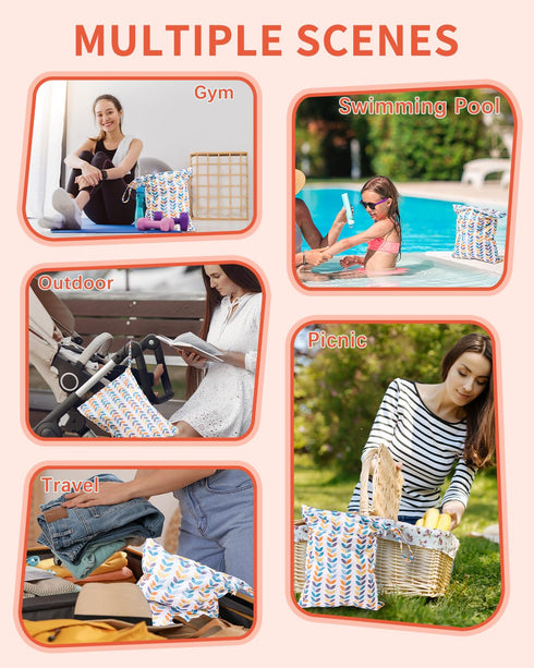 babygoal Wet Dry Bags for Baby Cloth Diapers, Washable Travel Bags, Beach, Pool, Gym Bag for Swimsuits & Wet Clothes with Two Zippered Pockets 3 P...