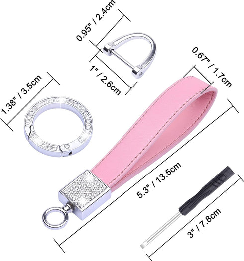 Wisdompro Bling Leather Car Keychain, Universal Genuine Leather Car Keys Keychain Key FOB Keychain, Key Chains Women for Car Keys with Anti-lost D...