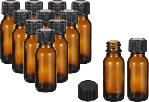 PATIKIL 0.5oz(15ml) Glass Sample Bottles, 12Pcs Round Bottle Dispensing Bottles with Black Poly Cone Cap for Reagent Liquids, Essential Oils, Perf...