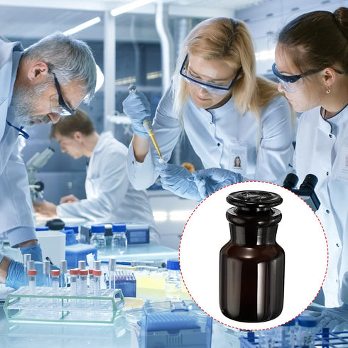 PATIKIL 60mL Reagent Media Bottle, 1Pcs Round Wide Mouth Glass Storage Bottle with Amber Cap for Chemistry Lab Universities Home, Amber...