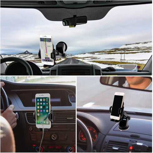 Car Phone Mount, Dashboard & Windshield Cell Phone Holder Stand with One-Touch Design 360° Rotation for All Smartphones...