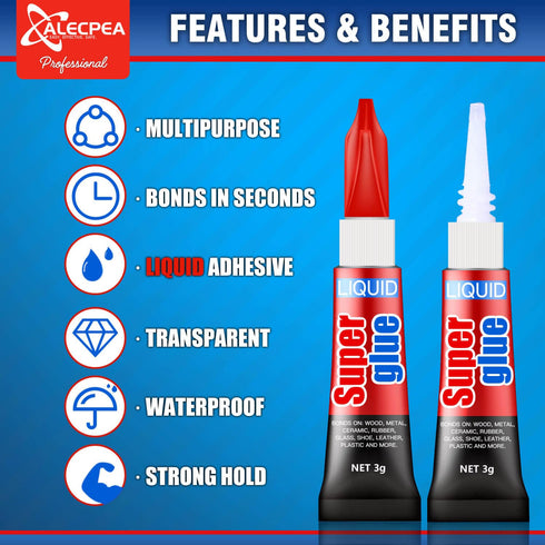 Super Glue, 24-Pack Single-Use Tubes 3 Gram Each, Super Fast, Liquid & Strong Adhesive Superglue, Glue for Hard Plastics, DIY Craft, Ceramics, Fra...