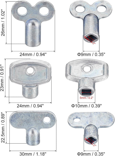 PATIKIL Radiator Valve Keys Set, 9 Pack Zinc Alloy Square Socket Vent Air Valve Key Wrench Plumbing Bleeder Tool for Radiator Heater Faucet, Silve...