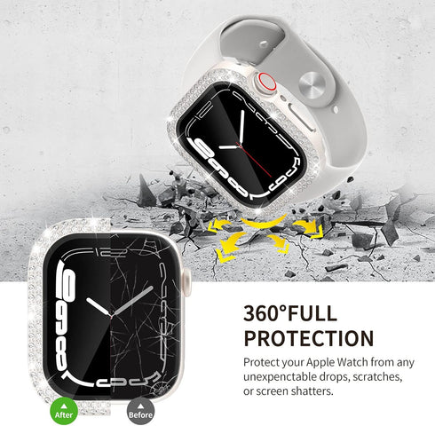 2 in 1 Waterproof Bling Case Compatible for Apple Watch 40mm Screen Protector SE Series 6/5/4, Women Glitter Diamond Rhinestone Bumper Face Cover ...