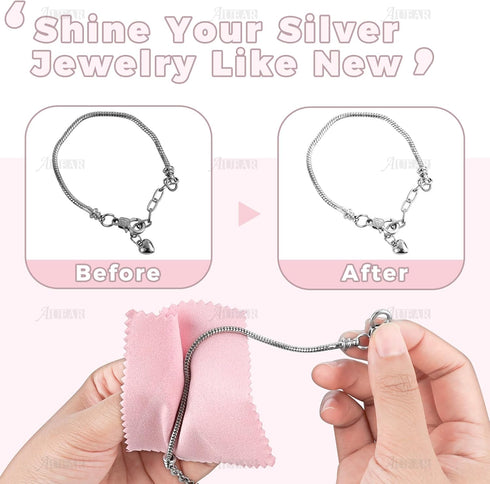 AUEAR, 100 Pack Jewelry Cleaning Cloths, Polishing Cleaner Cloth for Sterling Silver Gold Platinum Small Diamond Polish Cloth Pink & Blue 8x8cm...