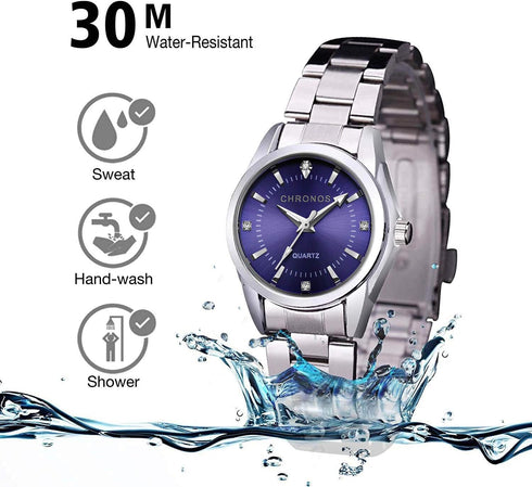 Women Lady Dress Analog Quartz Watch with Stainless Steel Band, Casual Fashion Waterproof Watches Roman Numeral Diamond Rhinestone Luminous Wristw...
