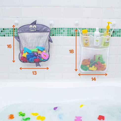 2 x Mesh Bath Toy Organizer + 6 Ultra Strong Hooks – The Perfect Bathtub Toy Holder & Bathroom or Shower Caddy – These Multi-use Net Bags Make Bab...