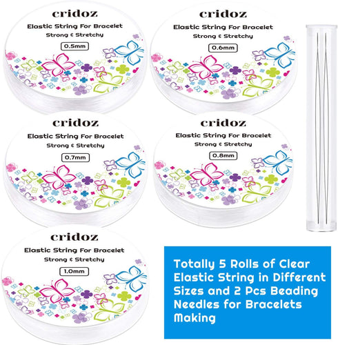 Stretchy String for Bracelets, Cridoz 5 Rolls Clear Elastic String Stretch Cord Jewelry Bead Bracelet String with 2 Pcs Beading Needles for Seed B...