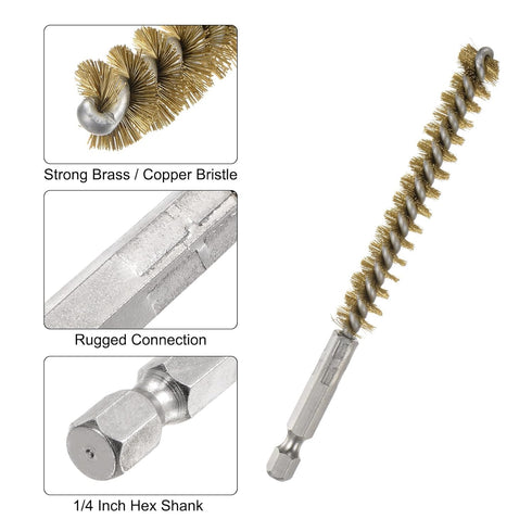 5Pcs Bore Brush Brass 10mm Dia Cleaning Twisted Bronze Wire Brush Tube Pipe Cleaner with Handle 1/4 Inch Hex Shank for Tubes, Ports, Bearings...