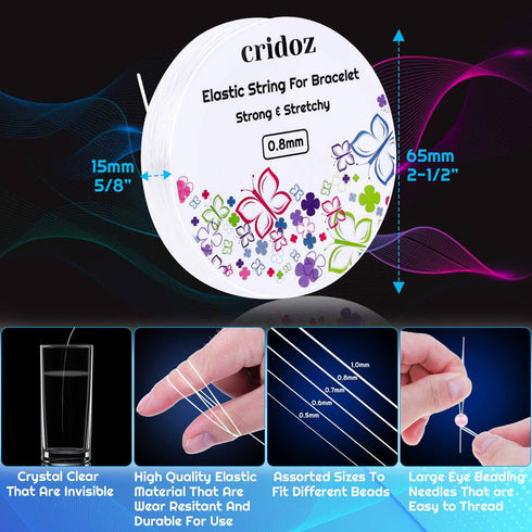 Stretchy String for Bracelets, Cridoz 5 Rolls Clear Elastic String Stretch Cord Jewelry Bead Bracelet String with 2 Pcs Beading Needles for Seed B...