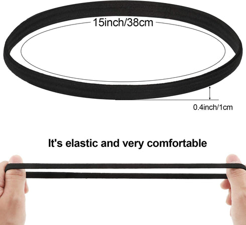 24 Pieces Thin Sports Elastic Headbands Black Skinny Athletic Exercise Hair Bands No Crease Soft Hair Bands Headbands Sweatband for Men Women Runn...