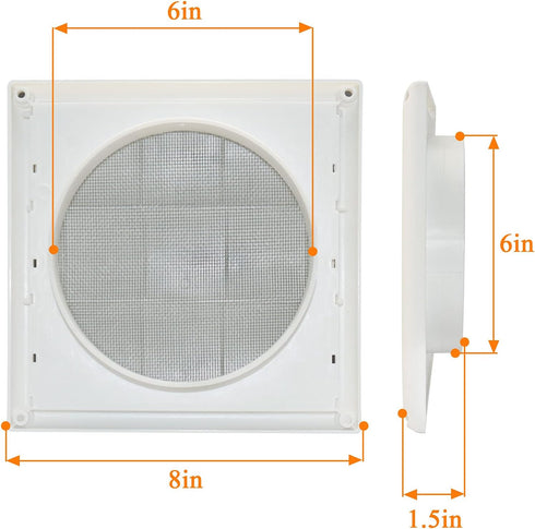 Beaquicy 6'' Louvered Dryer Vent Cover for Exterior Wall Vent Hood Outlet(Total Unit Size 8 x 8 Inches)