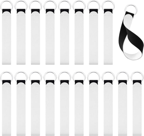 WILLBOND 20 Pieces Sublimation Keychain Blanks Wristlet Keychain Bulk DIY White Neoprene Keychain Wrist Lanyard Keychain Holder Sublimation Blank ...