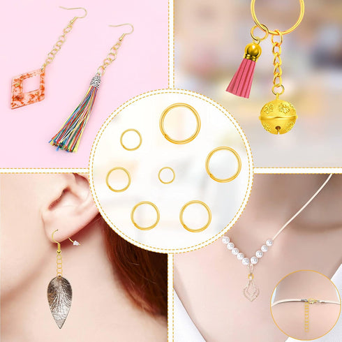 Gold Jump Rings for Jewelry Making, Paxcoo 1500Pcs Jewelry Necklace Repair Kit with Jewelry Making Supplies and Jewelry Pliers for Bangle Charms, ...