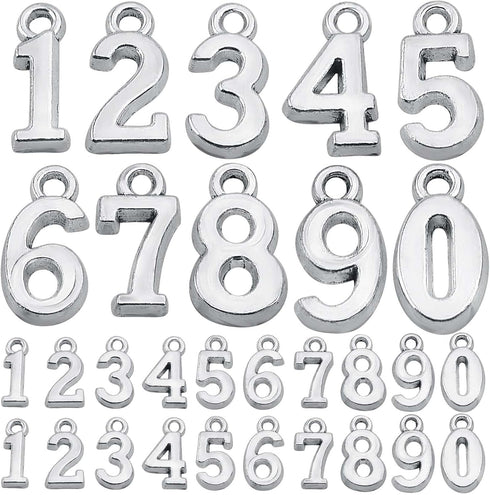 100pcs Antique Silver Arabic Numerals 0-9 Charms Digital Figures Number Pendant Charms Craft Supplies for DIY Necklace Bracelet Jewelry Making Acc...