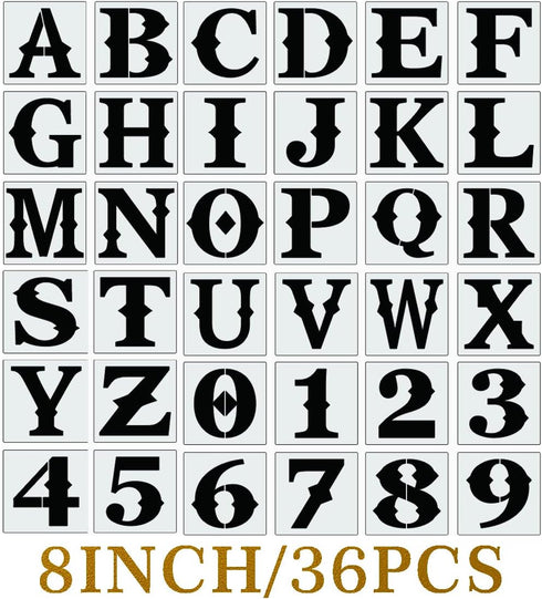 8 Inch Letter Stencils for Painting on Wood, 36pcs Large Stencil Letters Alphabet Stencils Drawing Templates for Wall Sign Home Decor...