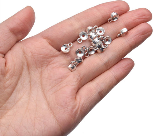 100pcs Tibetan Antique Silver Connectors Bails Beads Column Bail Beads Dangle Hanger Tube Bead with Loop for European Charm Bracelet Pendants Jewe...