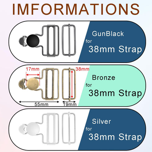 6 Sets Metal Overalls Buckles, 1-1/2" Overall Replacement Clasp Clips with Adjustable Tri Glide Slide Buckle and Buttons for Jeans Suspender, Bib ...