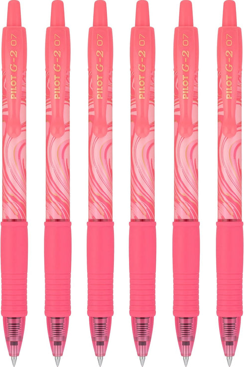 Pilot G2 Mineral Art Collection Premium Retractable Gel Ink Pen, 0.7mm Fine Point, Salmon Ink, 6 Pack...