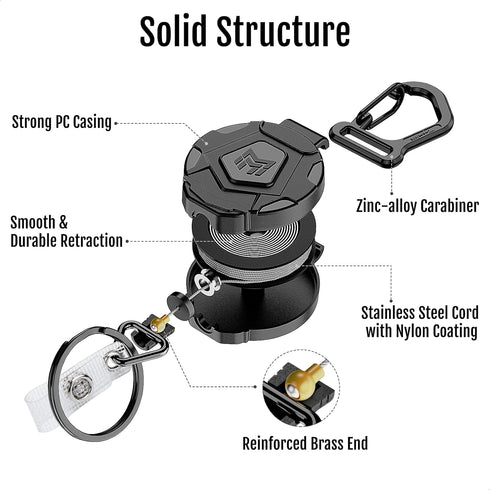 MNGARISTA 2-Pack Retractable Keychain, Heavy Duty Carabiner Badge Holder, Tactical ID Badge Reel with 31.5” Steel Retractable Cord, 8.0 oz...