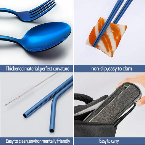 Portable Reusable Travel Utensils Silverware with Case,Travel Camping Cutlery set,Chopsticks and Straw, Flatware Cutlery Set with Case, Stainless ...