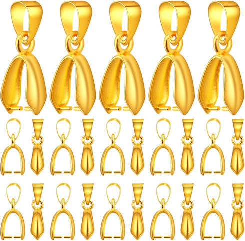 Aylifu 60 Pieces Golden Pinch Necklace Clasps Bails Brass Clip Buckle Bead Pendant Connectors Pinch Dangle Findings for DIY Jewelry Making Craft S...