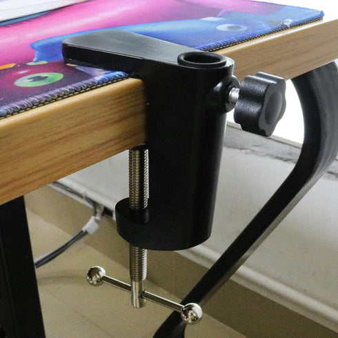 1PCS Black Aluminum Alloy Desk C-Clamp Desk Light Mounting Cantilever Bracket With Adjustable Screws for Microphone Arm and Desktop Table Lamp...