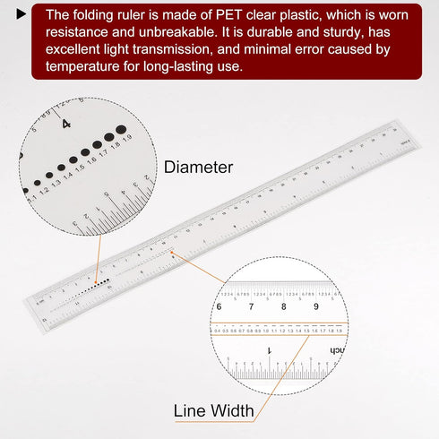 Film Flexible Ruler 12 Inch 1mm Scale PET Plastic Folding Straight Ruler Calibration Soft Ruler Measuring Tool for Factory, Transparent...
