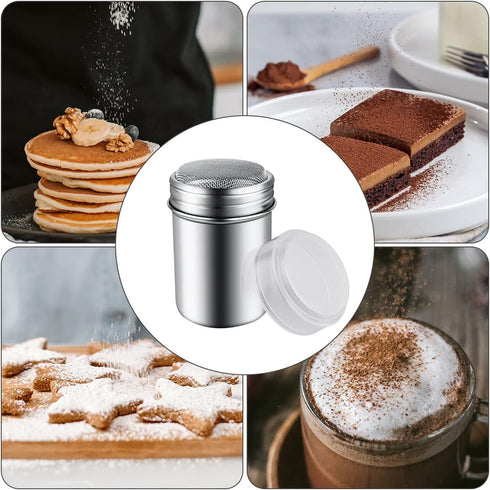 1Pcs Stainless Steel Powder Sugar Shaker Duster with Lid, Fine Mesh Shaker Powder Cans for baking soda Cocoa Cornstarch Coffee Flour ect...
