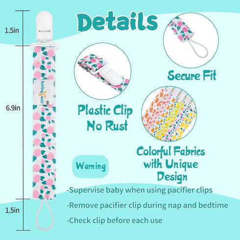 Babygoal Floral Pacifier Clips, 6 Pack Binky Paci Holder Clips and Leash for Boys and Girls Fits for Most Pacifier, Binkie Styles & Baby Teethers ...