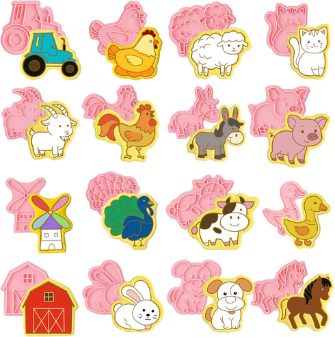 16 Pcs Farm Animal Cookie Cutters with Plunger Stamps Set, Farm Animal theme Fun Cookie Mold, 3D Animal Shape Cookie Cutters, Animal Series Shape ...