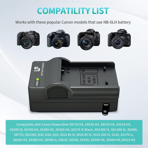 LP NB-6L NB-6LH Battery Charger, Camera Charger for Canon PowerShot S120, SX170 is, SX260 HS, SX280 HS, SX500 is, SX510, SX520, SX530, SX540 HS, S...