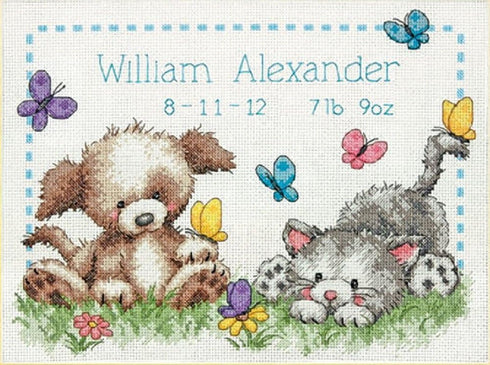 DIMENSIONS 70-73883 Pet Friends Birth Record, Counted Cross Stitch , White...