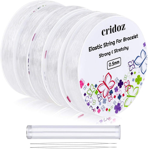 Stretchy String for Bracelets, Cridoz 5 Rolls Clear Elastic String Stretch Cord Jewelry Bead Bracelet String with 2 Pcs Beading Needles for Seed B...