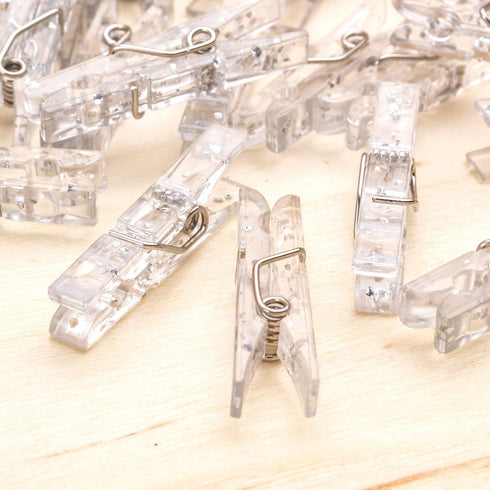 100 Pieces Clear Plastic Utility Paper Clip, Photo Paper Peg Pin, Clothes Line Clips, Craft Clips, 3.5 x 0.5cm x 0.7cm (Silver Glittered)...