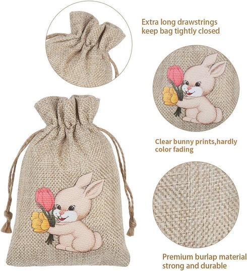 CCINEE 36PCS Easter Burlap Bags with Drawstring,Bunny Burlap Gift Bag Jute Line Goody Bags for Kids Party Favor Supply...