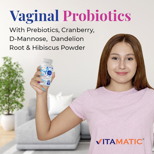 Vitamatic Vaginal Probiotics 20 Billions for Women pH Balance & Odor Control with Prebiotics & Probiotics 60 DR Capsules - Made with Cranberry, D-...
