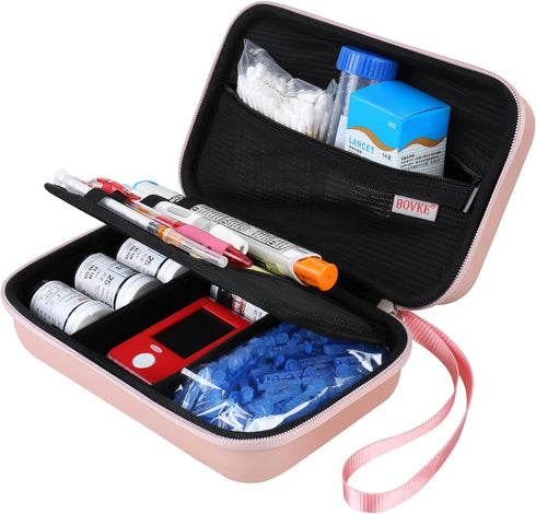 BOVKE Glucose Monitor Case, Diabetic Supply Case for Diabetes Testing Kit, Diabetic Supplies Travel Case for Glucose Meter, Blood Sugar Test Strip...